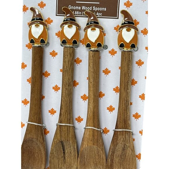 Gnome Wood Spoon Set Of 4 Fall Autumn Country Farmhouse Modern Holiday New - Picture 3 of 9